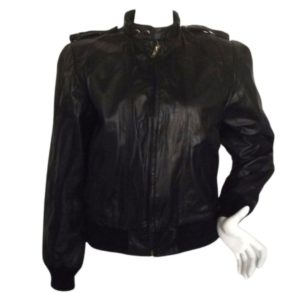 Leather Jacket, M, Black, Zipper Front, Pockets, AMERICAN LEATHER